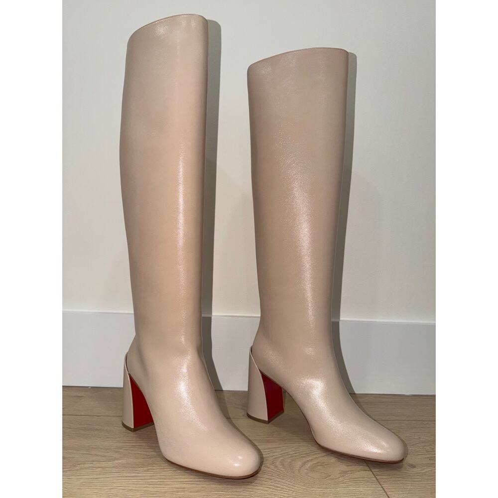 Christian Louboutin Janitta 85 Pearl Beige Leather Knee High Heel Boot 37.5 - Picture 3 of 16